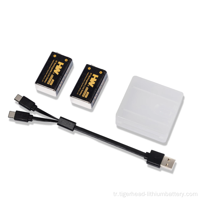 2PCS 9V 4500mWh USB-C Şarj Edilebilir Lityum Pil